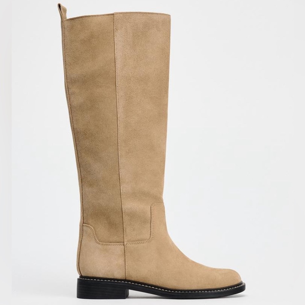 NWT Zara Flat Suede Boots with Interior Lining in Dark Tan - US Women’s 10 - Picture 3 of 6